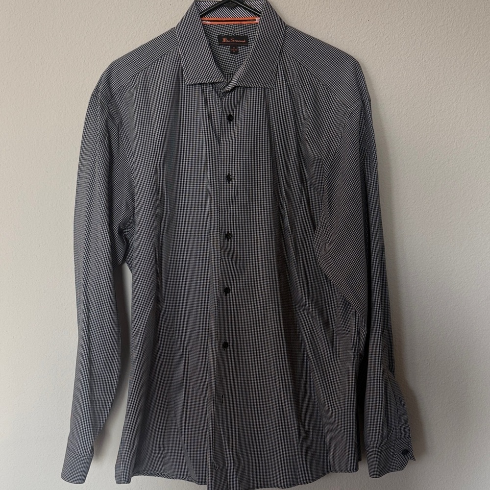 Ben Sherman Men's Black and White Checkered Dress Shirt